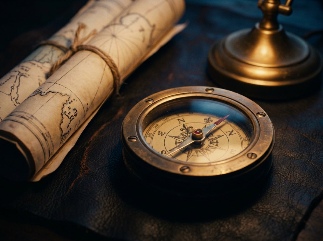 Brass compass on charts — corporate advisory
