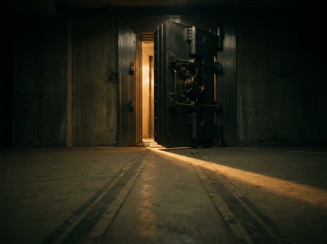 Vault door with golden light — capital raising